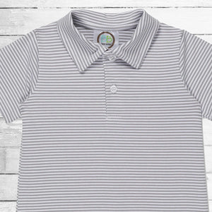 Boy's Polo Gray Stripe Romper - Petite & Sassy Designs
