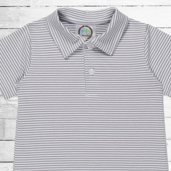 Boy's Polo Gray Stripe Romper - Petite & Sassy Designs