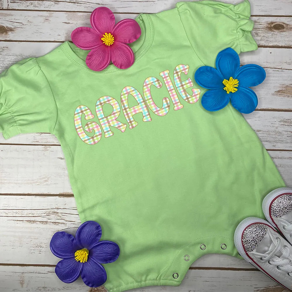 Personalized Plaid Name Toddler Romper