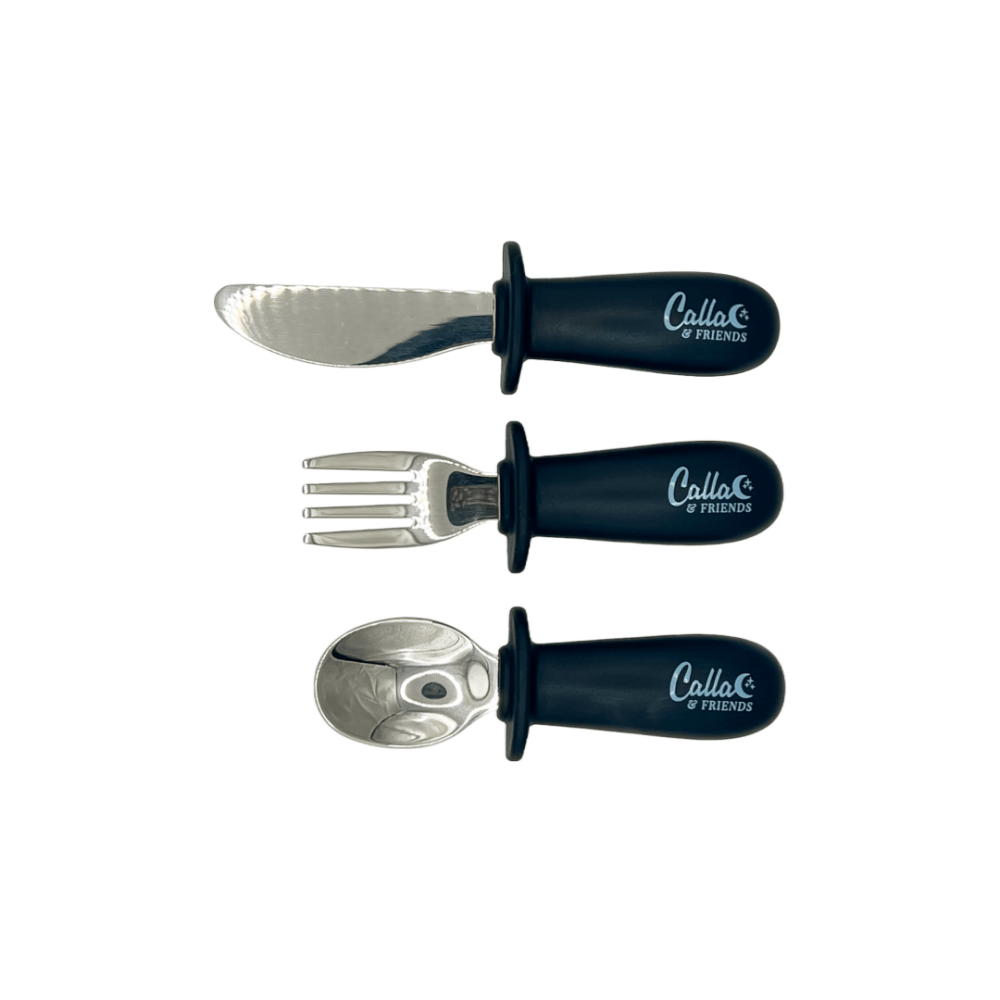 BLACKOUT Collection Silicone & Stainless Steel Toddler Utensil Set - Petite & Sassy Designs