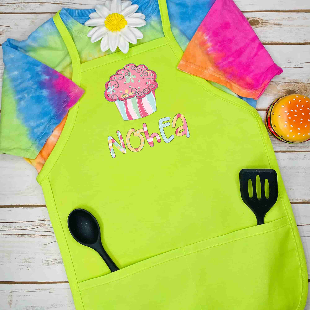 Personalized Kids Apron Cupcake Patterned Name Apron