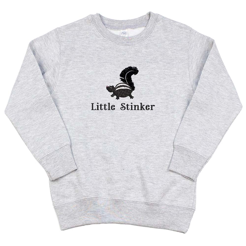 Little Stinker Toddler Embroidered Heather Gray Sweatshirt | Fringe-Tailed Skunk
