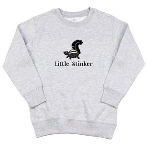 Little Stinker Toddler Embroidered Heather Gray Sweatshirt | Fringe-Tailed Skunk - Petite & Sassy Designs