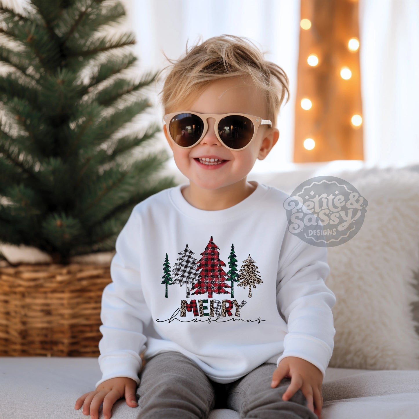 Merry Christmas Plaid Trees Sweatshirt - Petite & Sassy Designs