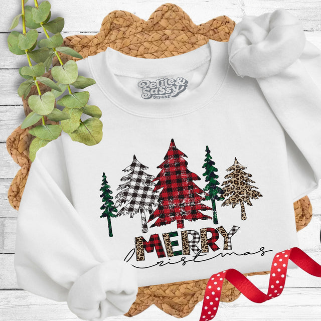 Merry Christmas Plaid Trees Sweatshirt - Petite & Sassy Designs