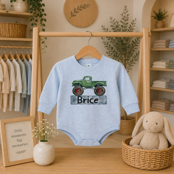 Personalized Monster Truck Long Sleeve Bodysuit