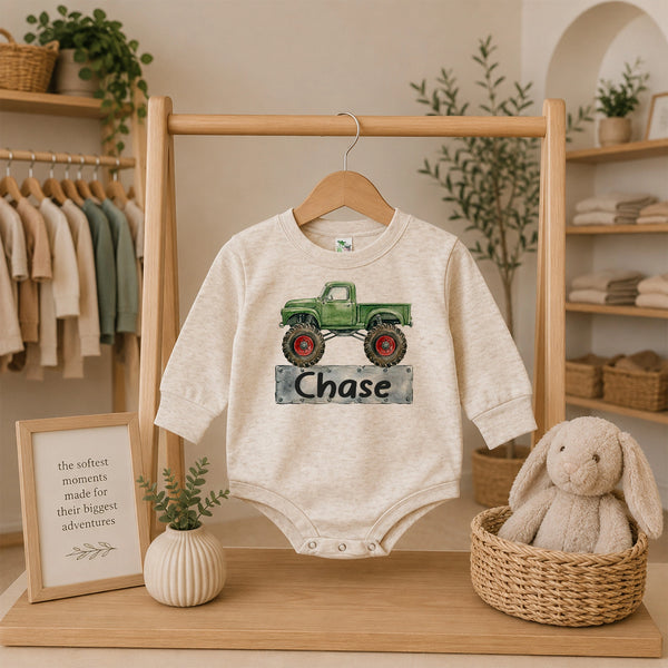 Personalized Monster Truck Long Sleeve Bodysuit