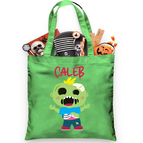 This adorable Halloween candy tote is the perfect size for little ones trick or treating. It is embellished with a screaming zombie