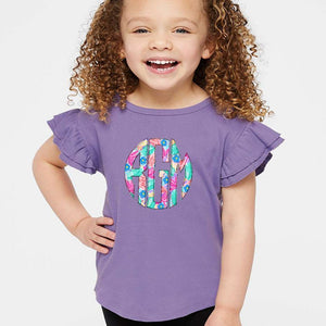 Spring Floral Monogram Flutter Sleeve T-shirt - Petite & Sassy Designs