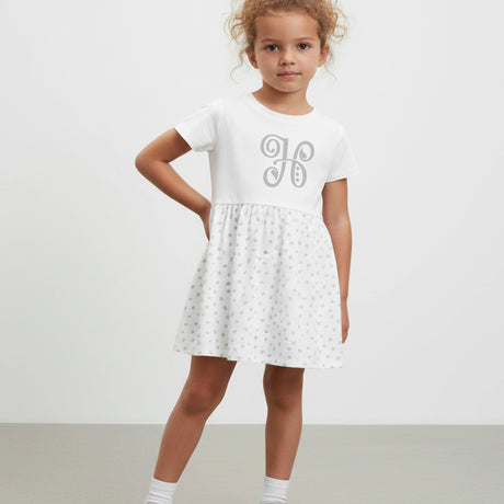 Girls Fine Jersey Dress in White/White Spot