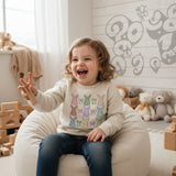 Multi colored bunny collage on kids natural colored sweatshirt