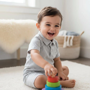 Boy's Polo Gray Stripe Romper - Petite & Sassy Designs
