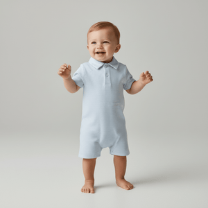 Boy's Polo Light Blue Stripe Romper - Petite & Sassy Designs