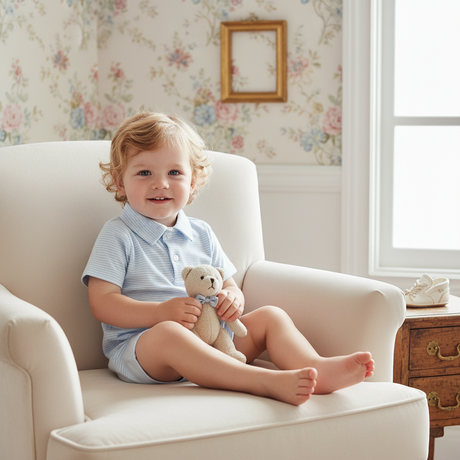 Boy's Polo Light Blue Stripe Romper
