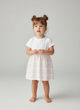 Girls Fine Jersey Dress in White/Lilac Stripe