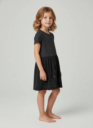 Girls Fine Jersey Dress in Vintage Smoke/Black Leopard - Petite & Sassy Designs