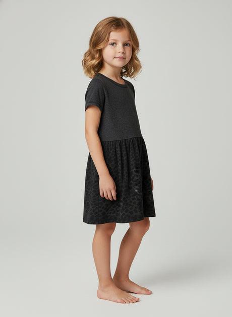 Girls Fine Jersey Dress in Vintage Smoke/Black Leopard