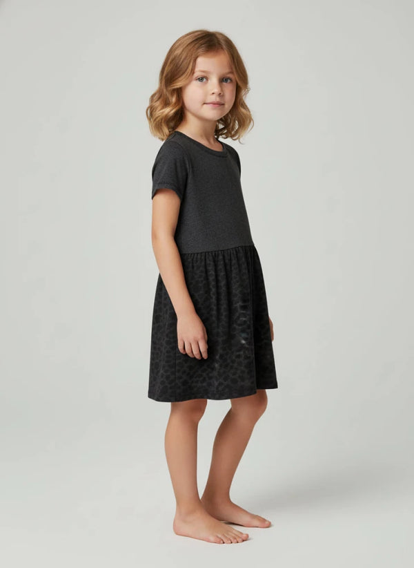Girls Fine Jersey Dress in Vintage Smoke/Black Leopard - Petite & Sassy Designs