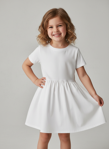 Girls Fine Jersey Dress in White
