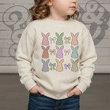 Multi colored bunny collage on kids natural colored sweatshirt