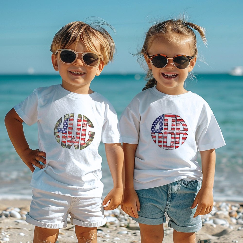 Camo Flag Monogram T-Shirt - Petite & Sassy Designs