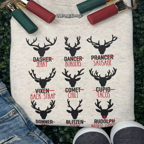 Funny Deer Jerky Sweatshirt – Hunting Season Christmas Reindeer - Petite & Sassy Designs