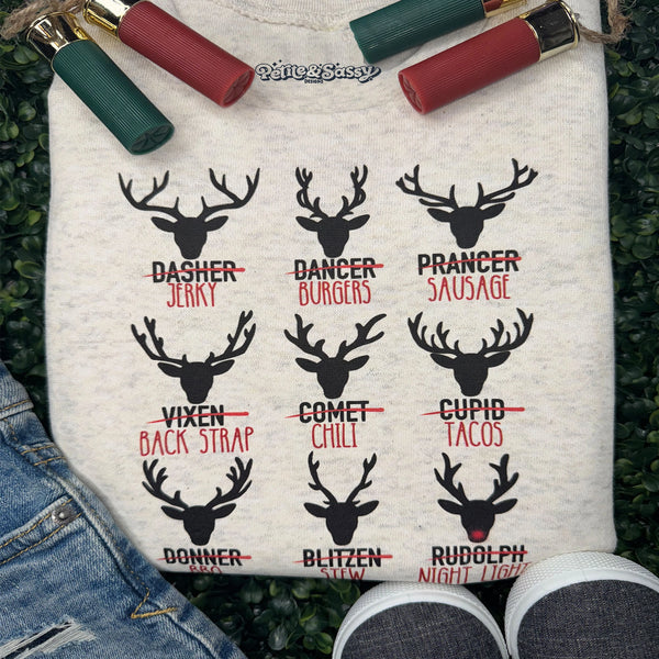 Funny Deer Jerky Sweatshirt – Hunting Season Christmas Reindeer - Petite & Sassy Designs