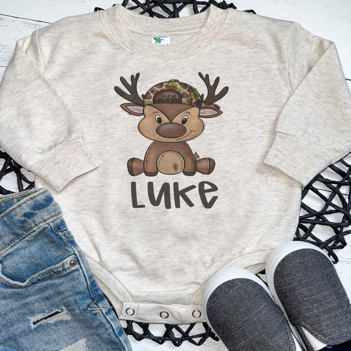 Personalized Deer Hunter Long Sleeve Baby Bodysuit