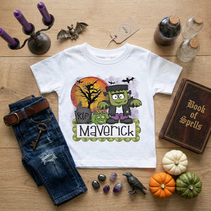 Personalized Frankenstein Halloween Shirt for Kids, Custom Name Toddler T-Shirt, Cute Monster Trick or Treat Tee, Boys Halloween Outfit