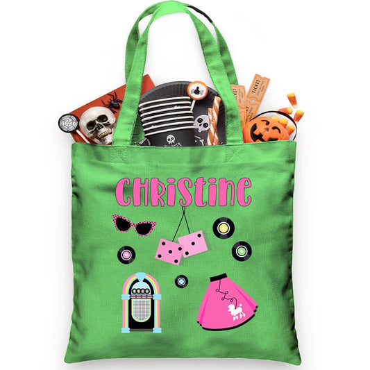 50's Themed Trick or Treat Green Tote Bag