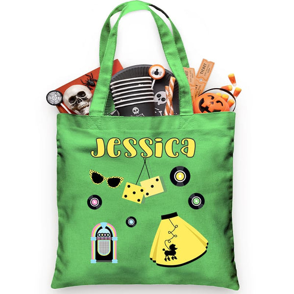 50's Themed Trick or Treat Green Tote Bag - Petite & Sassy Designs