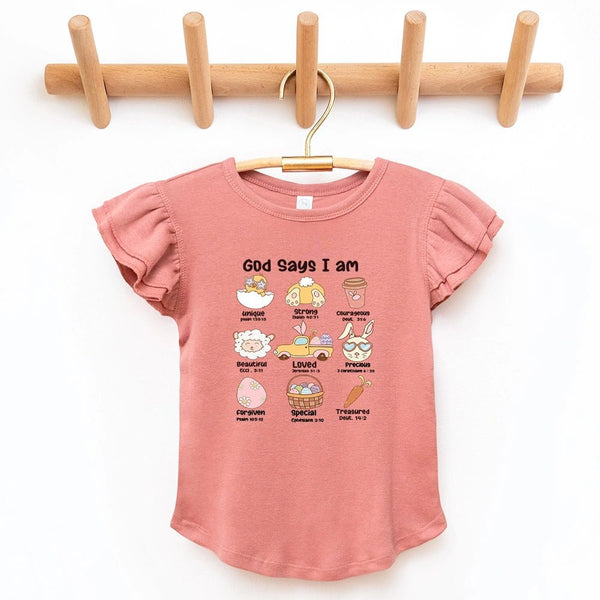 God Says I Am Flutter Sleeve Top - Petite & Sassy Designs