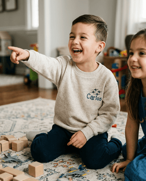 Personalized Kids Sweatshirt with Embroidered Blue Fighter Jets | Custom Name Airplane Sweatshirt - Petite & Sassy Designs