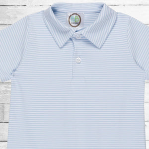Boy's Polo Light Blue Stripe Romper - Petite & Sassy Designs