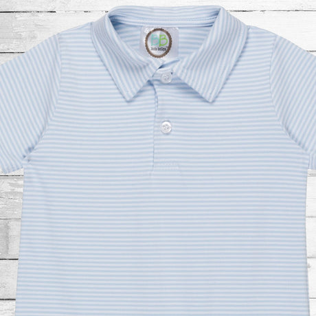 Boy's Polo Light Blue Stripe Romper
