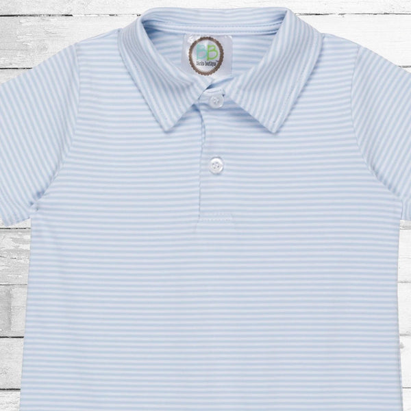 Boy's Polo Light Blue Stripe Romper - Petite & Sassy Designs