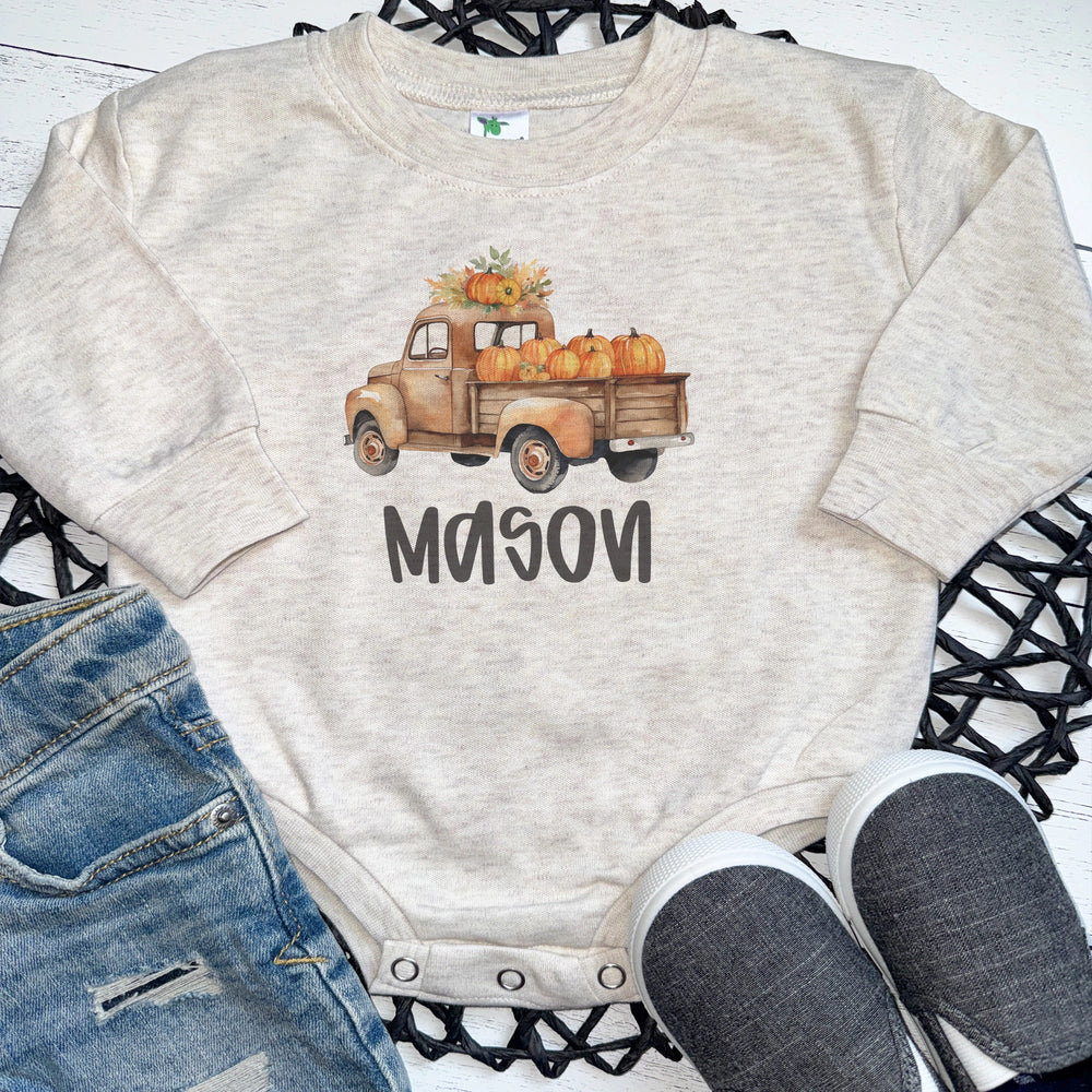 Personalized Pumpkin Truck Long Sleeve Baby Bodysuit