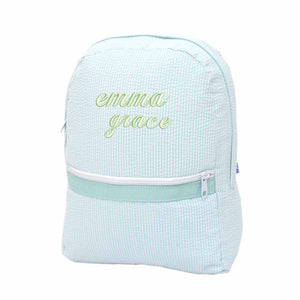 Mint Seersucker Medium Backpack - Petite & Sassy Designs