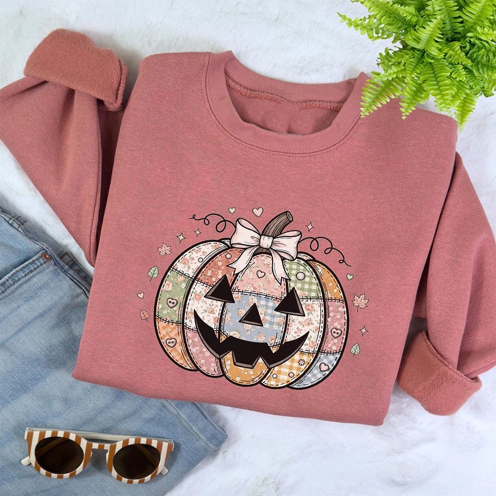 Patchwork Pumpkin Mauve Sweatshirt - Petite & Sassy Designs