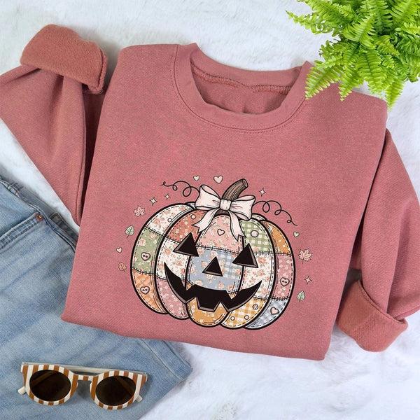 Patchwork Pumpkin Mauve Sweatshirt - Petite & Sassy Designs