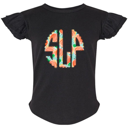 Peaches Monogram Flutter Sleeve T-shirt