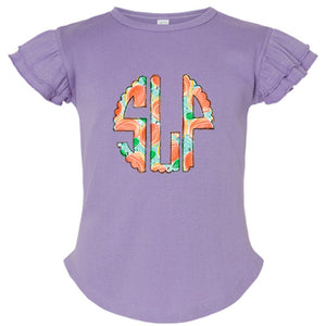 Peaches Monogram Flutter Sleeve T-shirt - Petite & Sassy Designs