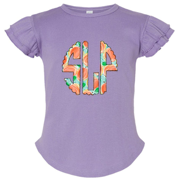 Peaches Monogram Flutter Sleeve T-shirt - Petite & Sassy Designs