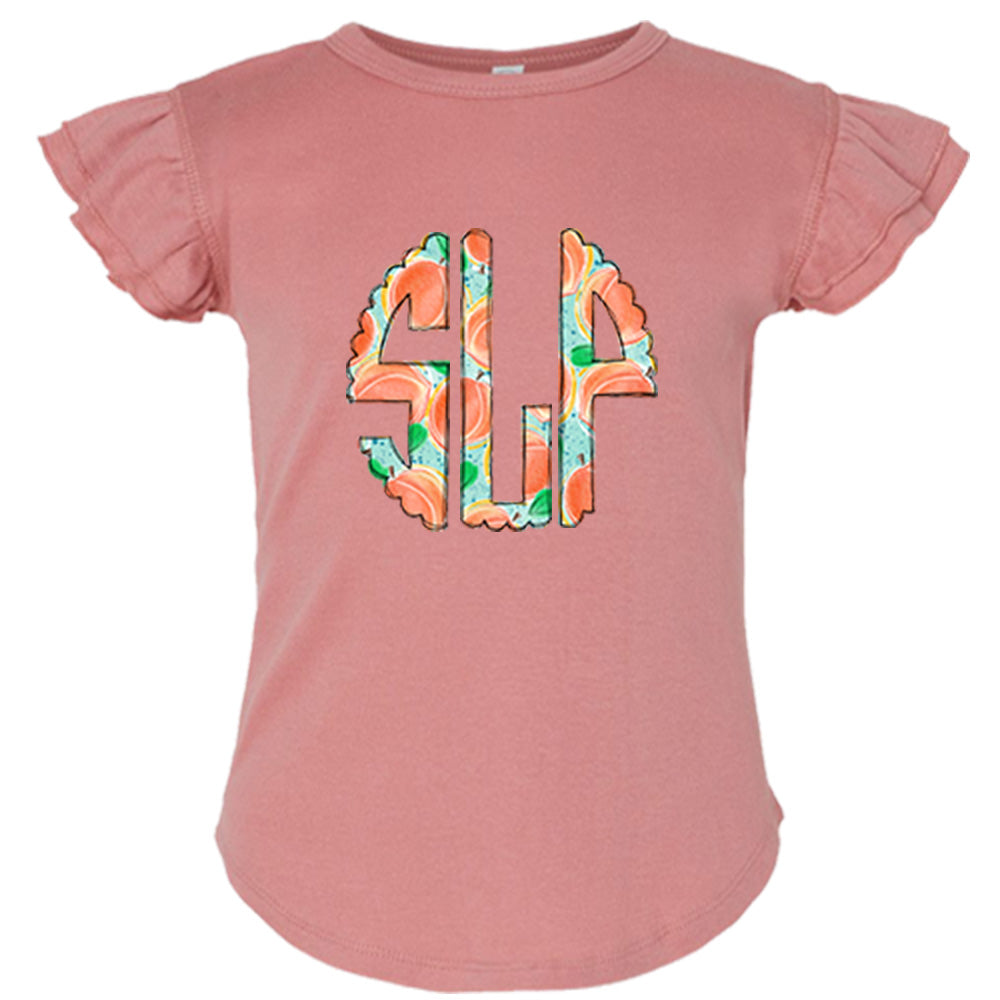 Peaches Monogram Flutter Sleeve T-shirt