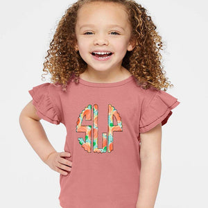 Peaches Monogram Flutter Sleeve T-shirt - Petite & Sassy Designs