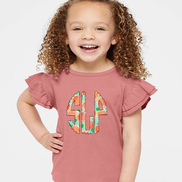 Peaches Monogram Flutter Sleeve T-shirt - Petite & Sassy Designs