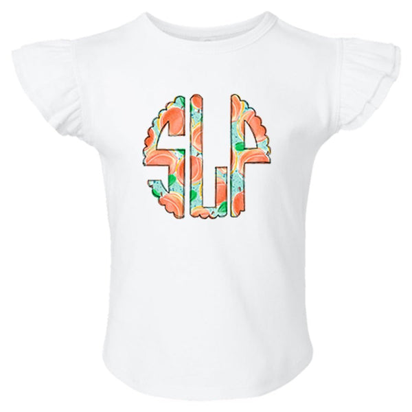 Peaches Monogram Flutter Sleeve T-shirt - Petite & Sassy Designs