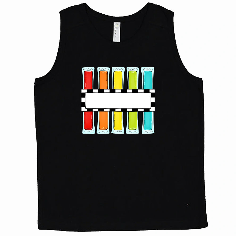 
                  
                    boys black tank top with popsicle design. Name is added in the center.
                  
                