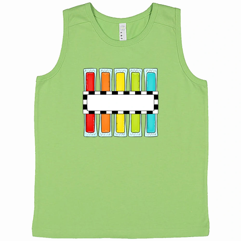 
                  
                    boys keylime tank top with popsicle design. Name is added in the center.
                  
                
