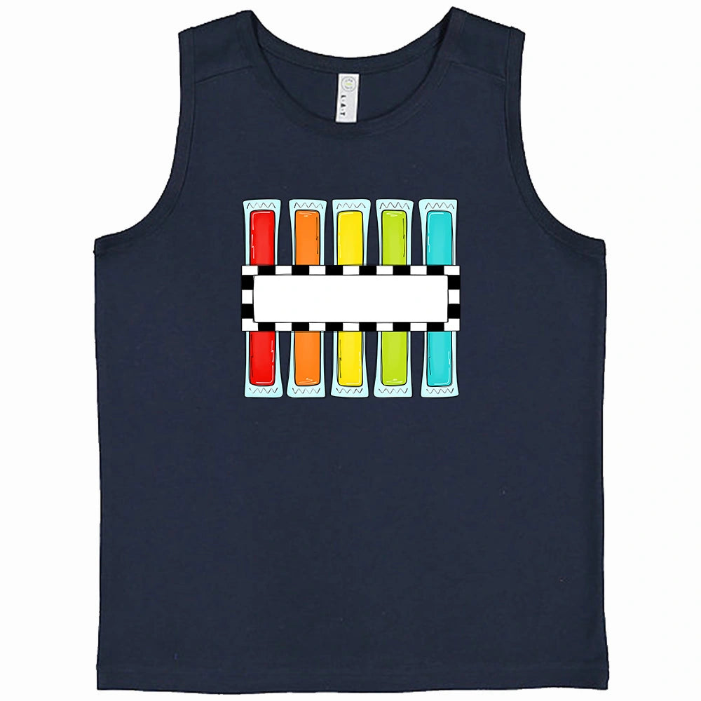 boys navy tank top with popsicle design. Name is added in the center.